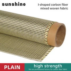 185gsm Carbon Aramid Fiber Hybrid Fabric Plain woven  I-shaped Square Fabric Yellow