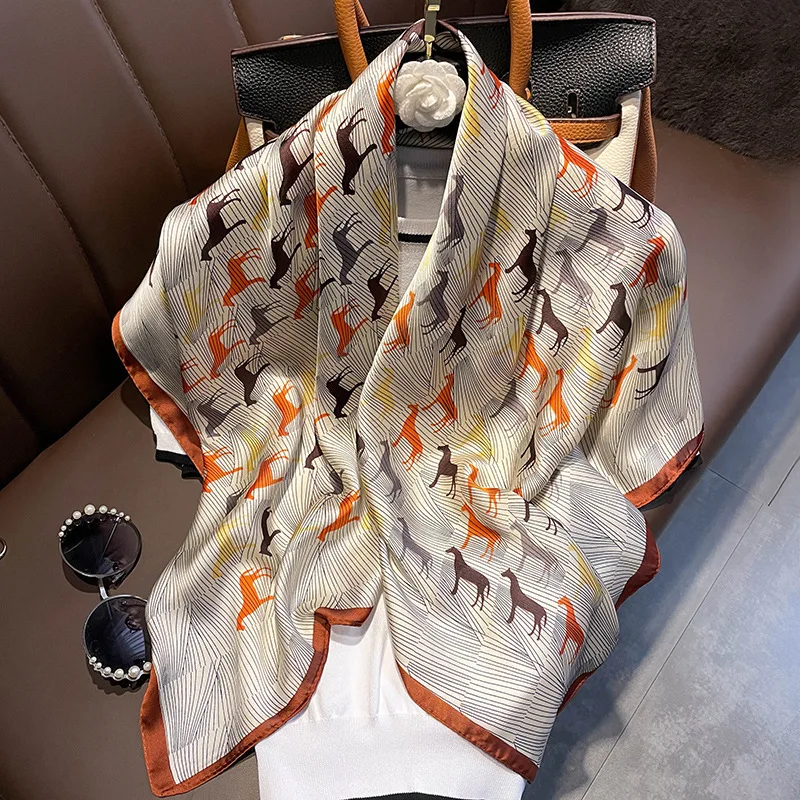 

Шелковый квадратный шарф с принтом лошади 90*90 см, женский мягкий атласный ободок для волос, шейный платок, галстук, женская повязка на голову, платок, сумка, лента