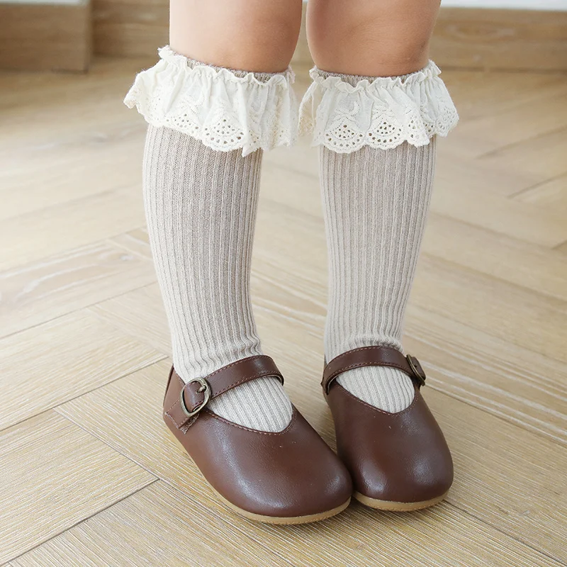 

Photography Clothing Baby Girls Long Socks Kids Knee Lengths Soft Cotton Princess Lace Knitted Socks Children 0-4 Years