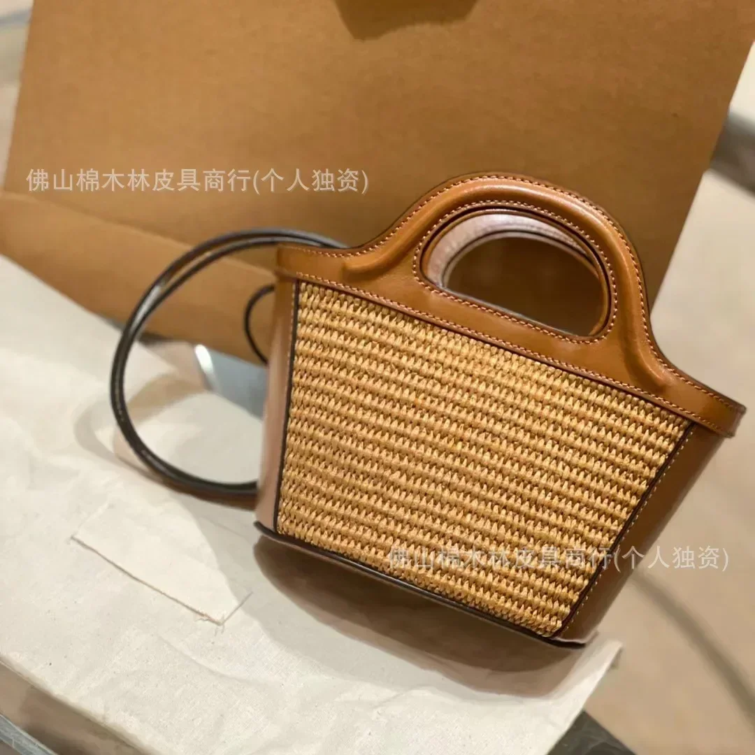 Paired High-quality Grass Woven Vegetable Basket Bag, Casual And Sweet Beach Bag, Full Leather Patent Leather Handbag, One Shoul