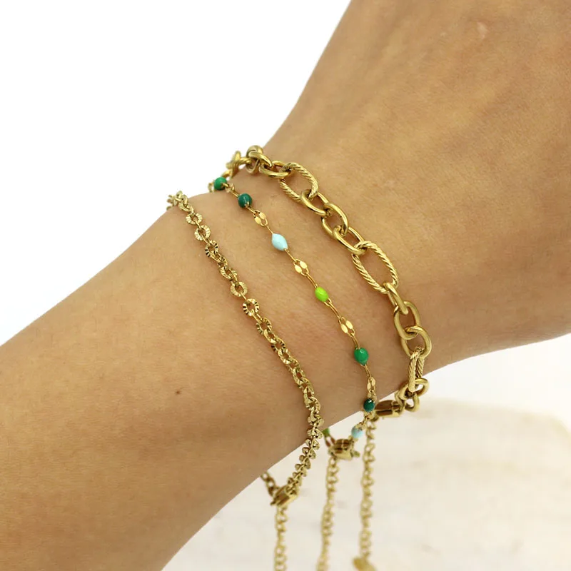 Colorful Enamel Oil Dropping Craft Bracelet With Free Combination And Fashion Jewelry Stainless Steel Gold Plated Chain Bracelet