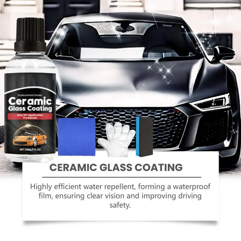 Ceramic Coating Agent Water & Rainproof Coating Kit Car Glass Rainproof Anti-fog Agent with Sponge Cloth Gloves Car Remover