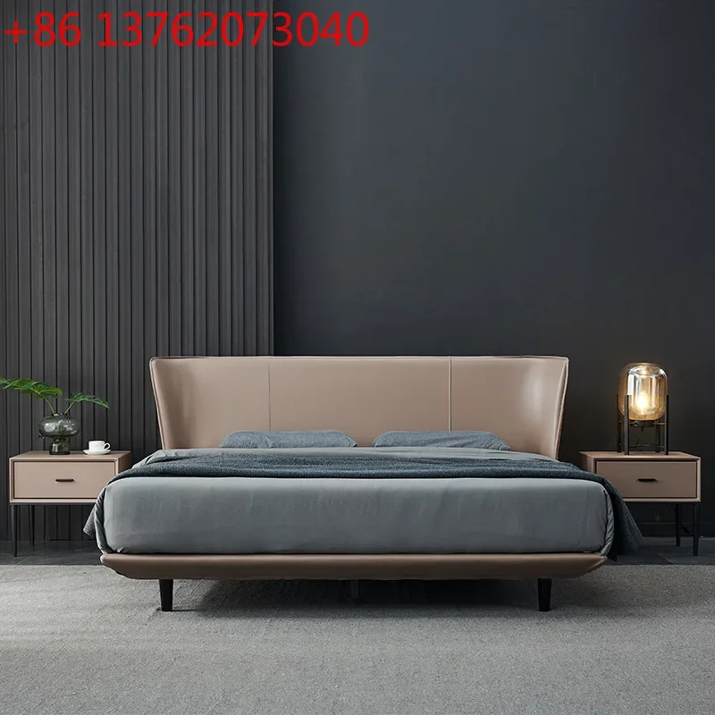 Italian minimalist designer leather bed 1.8 meters small apartment thin bedside flush edge bed
