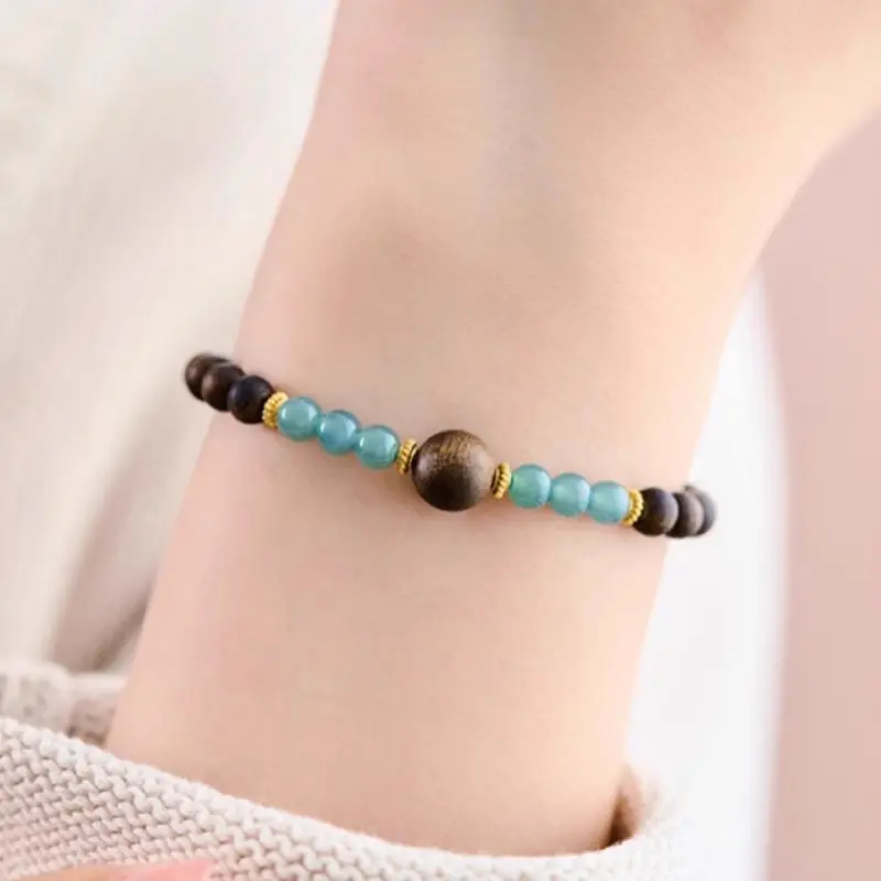 Brunei aloes bracelets for soothe the nerves and help sleep natural blue water jade wooden text play beads gift