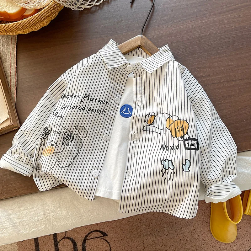 

Boy's long-sleeved shirt new autumn children Korean-style fashionable graffiti striped Tops Toddler stylish and loose outerwear
