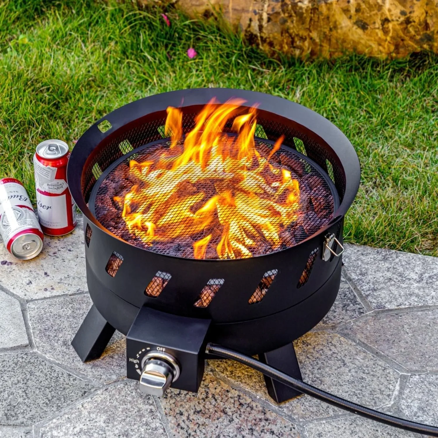 17.3 inch Portable Propane Fire Pits, Gas Fire Pit Bowl for Outside with Lid & Handle, Smokeless Gas Firebowl,