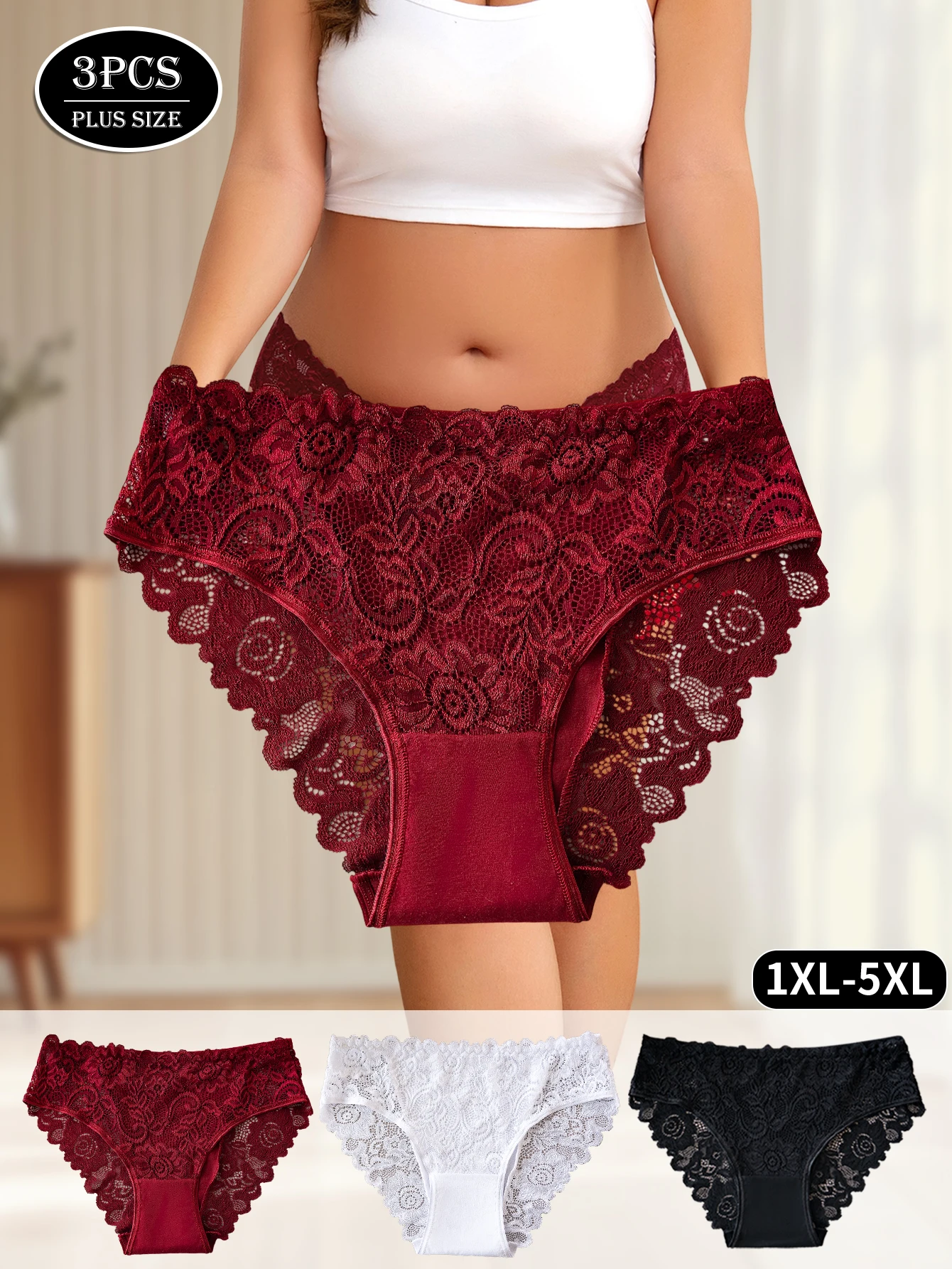 3 قطعة الملابس الداخلية النسائية حجم كبير أنيقة الدانتيل الأزهار المشذبة سراويل السيدات بلون جوفاء مثير ملخصات الملابس الداخلية المبيعات الساخنة