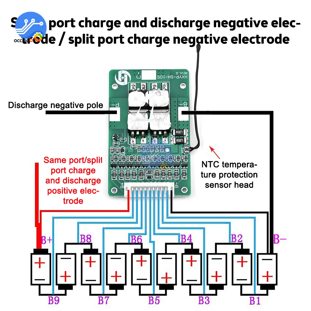 BMS 10S 42V 15A ogniwo polimerowe 18650 płyta zabezpieczająca baterię litową z balansem z kontrolą temperatura NTC