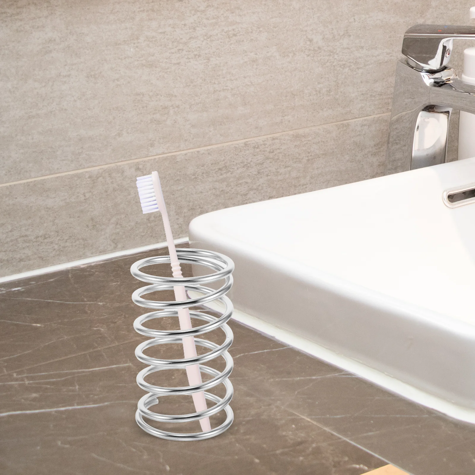 

Stainless Steel Toothbrush Holder Spring Bathroom Storage Organizer Makeup Brush Rack Toothpaste Holder Metal Stand