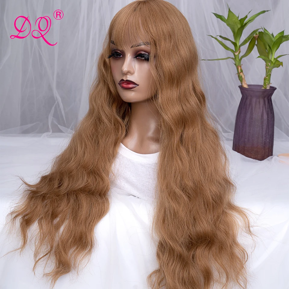 

Synthetic Long Wavy Wigs with Bangs Cosplay Natural Ombre Blonde Brown Colored Hair for Women Disfraz Halloween Wujer Party Hair