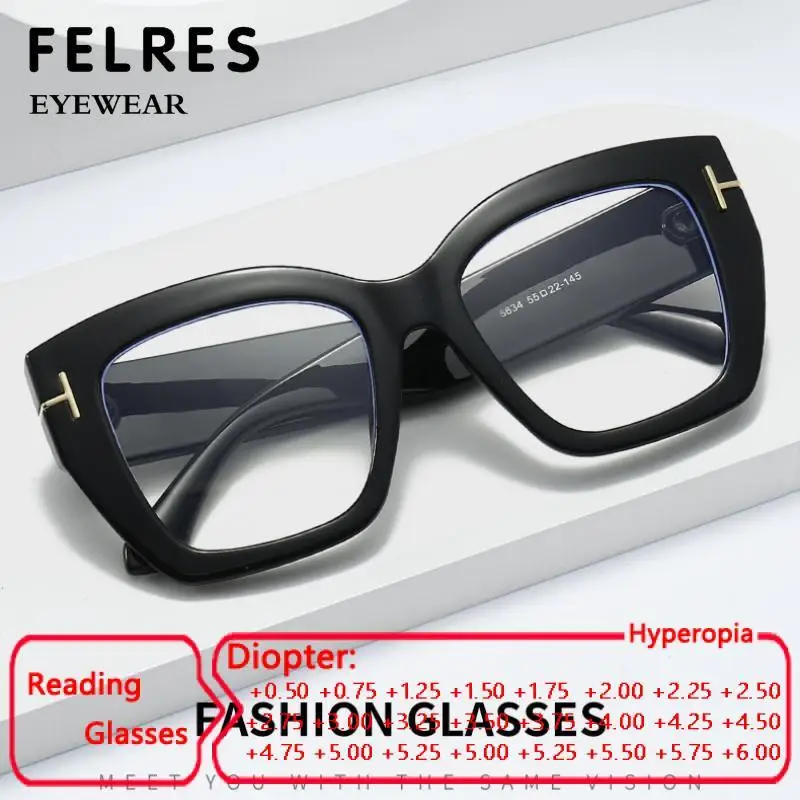 

Fashion Square Reading Glasses Women Men Luxury Big Frame Presbyopia Eyeglasses Trend Female Anti Blue Light Prescription Glasse