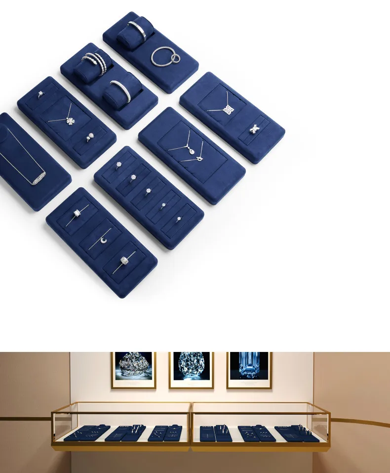 Oirlv Blaues Samt-Schmuckdisplay-Set Ring Ohrring Halskette Armreif Halter Vitrine Organizer Ständer für Ladentheke – Detail 10