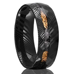 Men's Hammered Black Damascus Steel Ring 8mm Men's Engagement Wedding Rings Stylish Comfort Fit Unisex