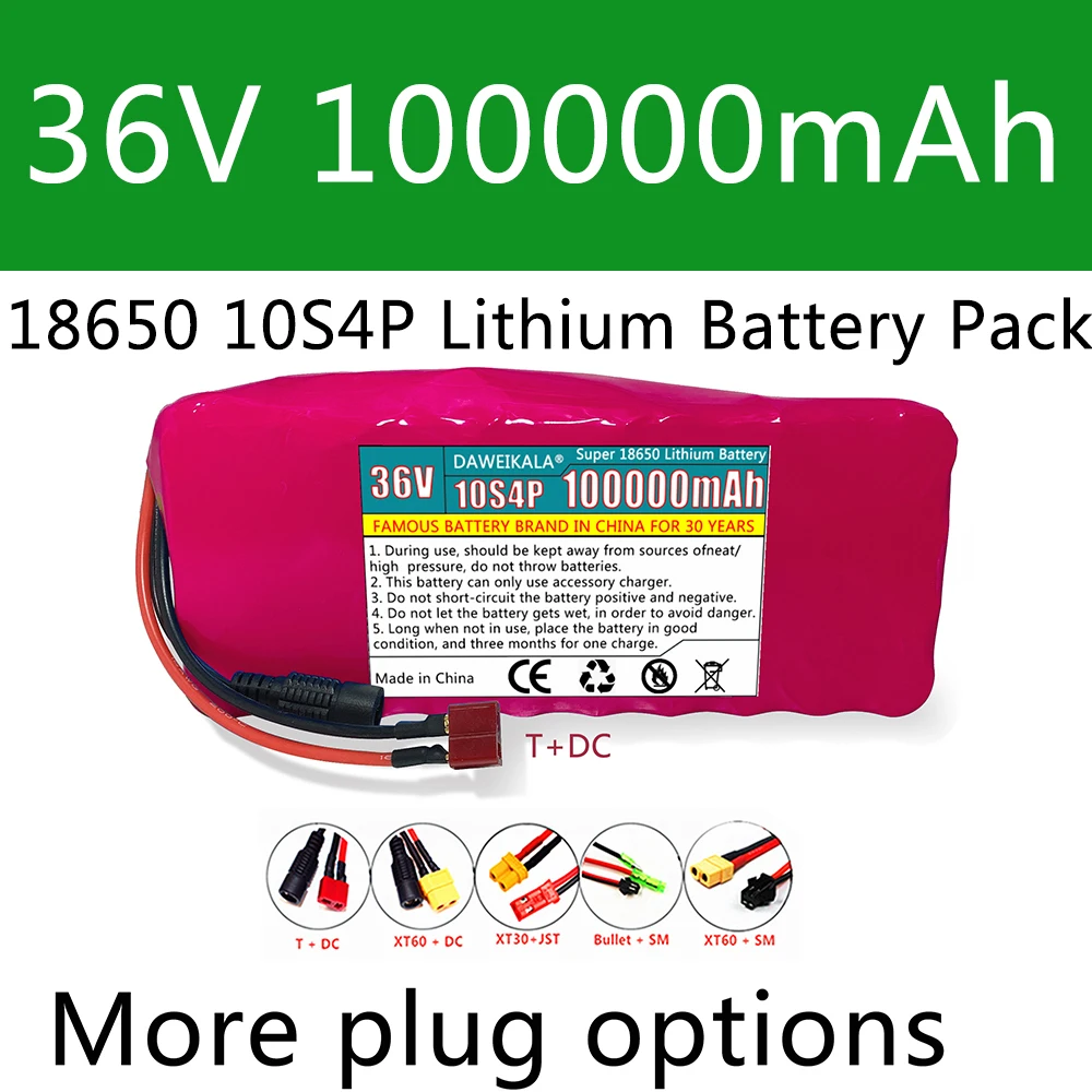 

36V Battery 18650 battery pack 500w 10S4P 100000mAh Li-ion Battery For E-BK with BMS lithium battery 36v