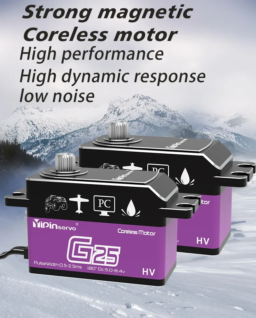 Yipinservo 25KG PWM servomotor Digital sin núcleo engranaje totalmente metálico alto par bajo perfil Servo de cuerpo corto para coches Rc 1/8 1/10
