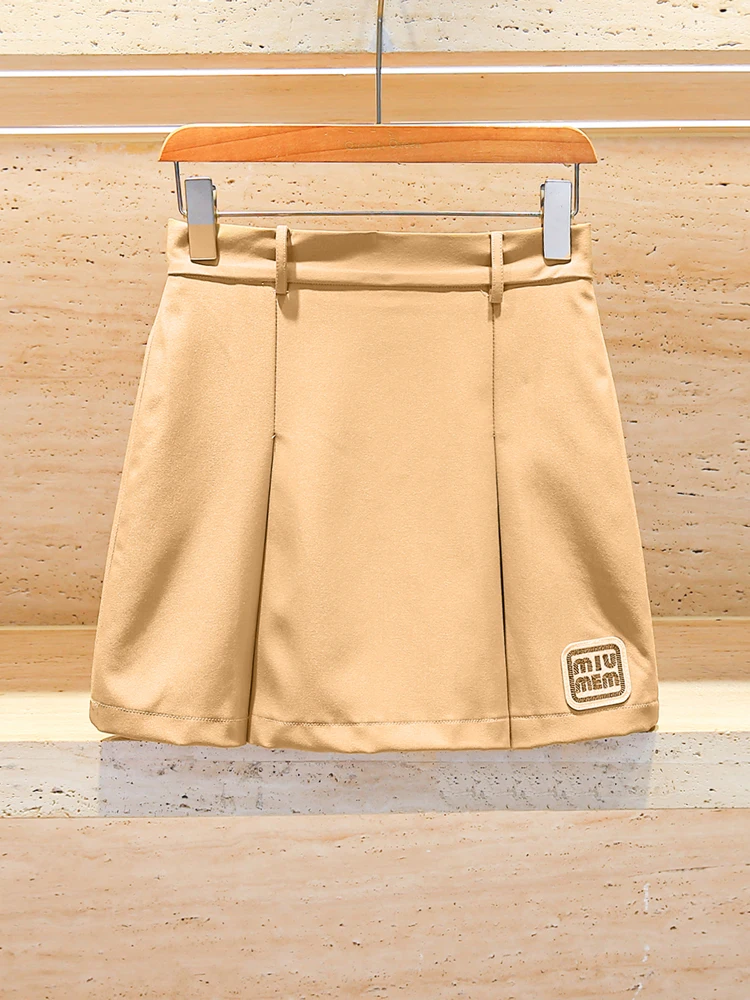 

Модная юбка А-силуэта с пэчворк-плиссировкой и завышенной талией для молодых женщин, для повседневной носки, лето 2025