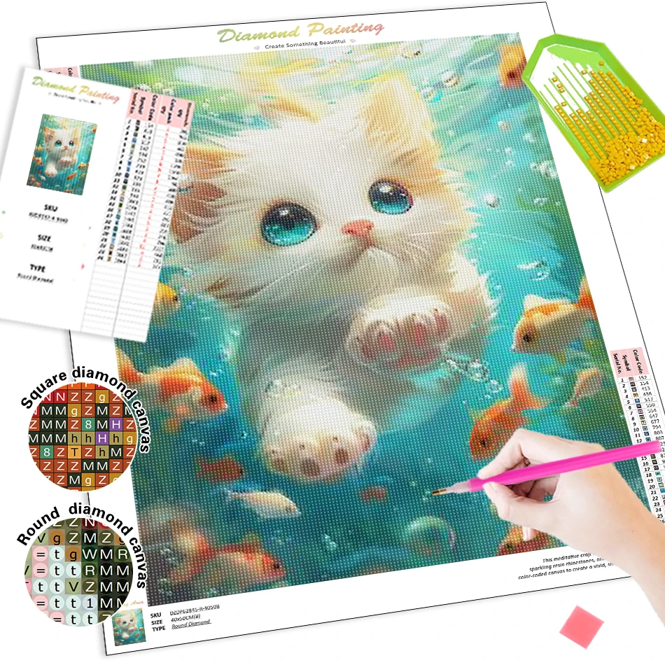 SDOYUNO-Diamond Paint Cat para iniciantes, Pintura Cristal Decorativa, 5D Pictures Kit, Full Round Drill, Stitch Products, Presente