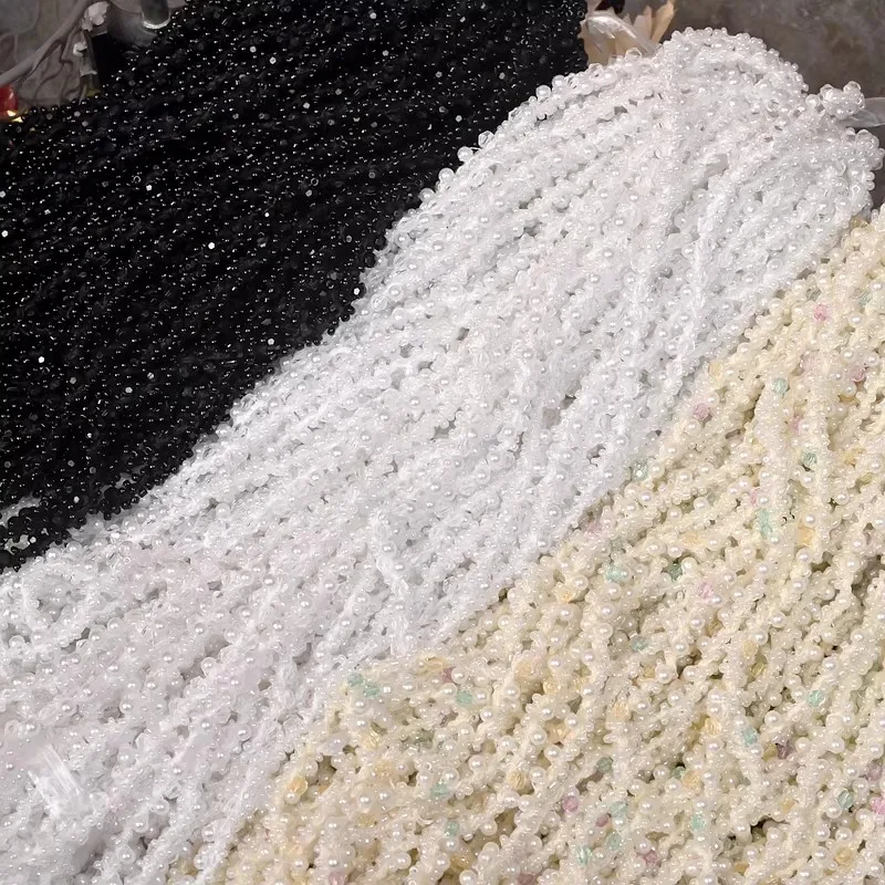 2yard price Hand-beaded pearl lace webbing accessories diy headwear clothing wedding dress decoration shoulder strap lace