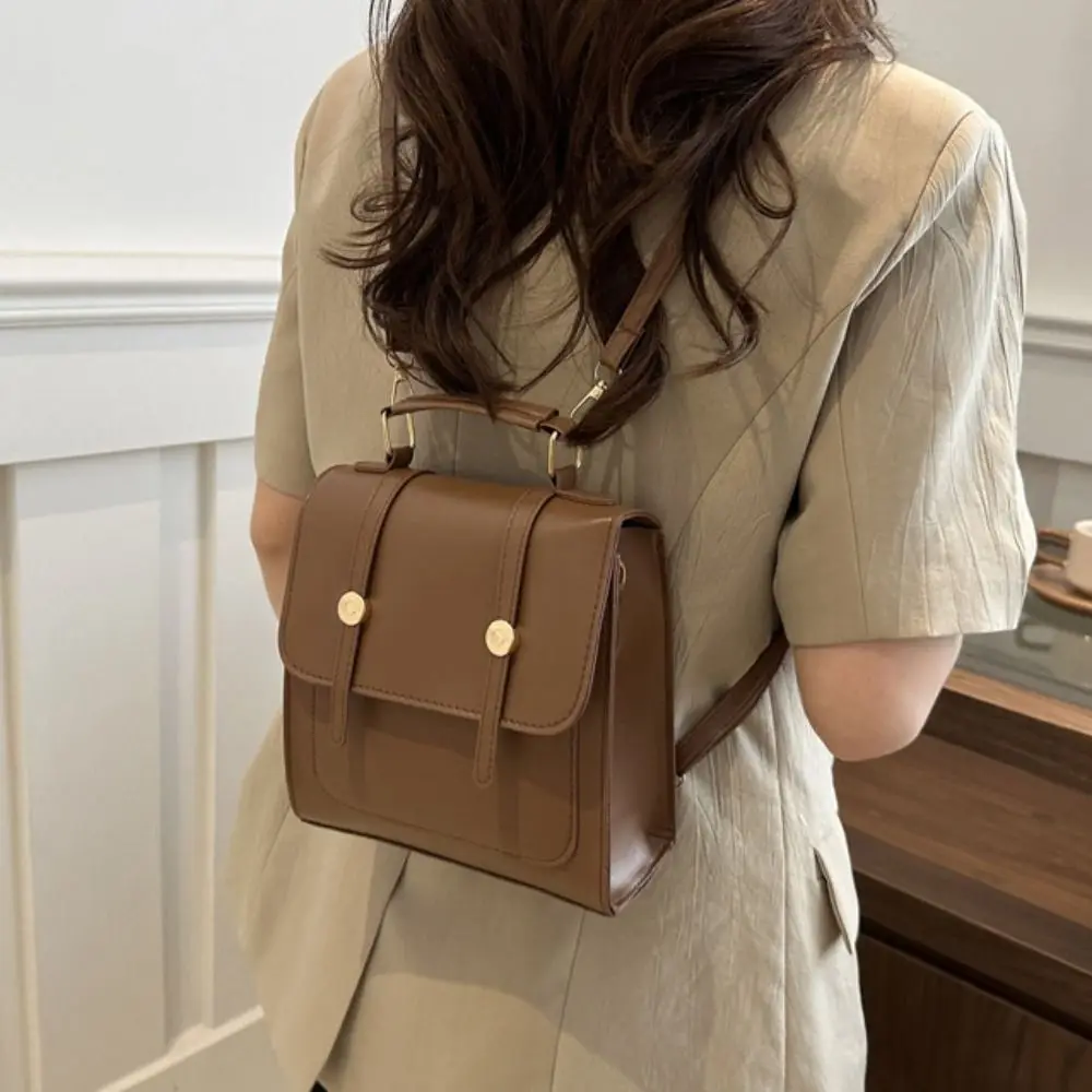 Elegant Minimalist College Style Ruckpack Large Capacity PU Leather Square Crossbody Bag Handbag Pure Color Travel Backpack Gift