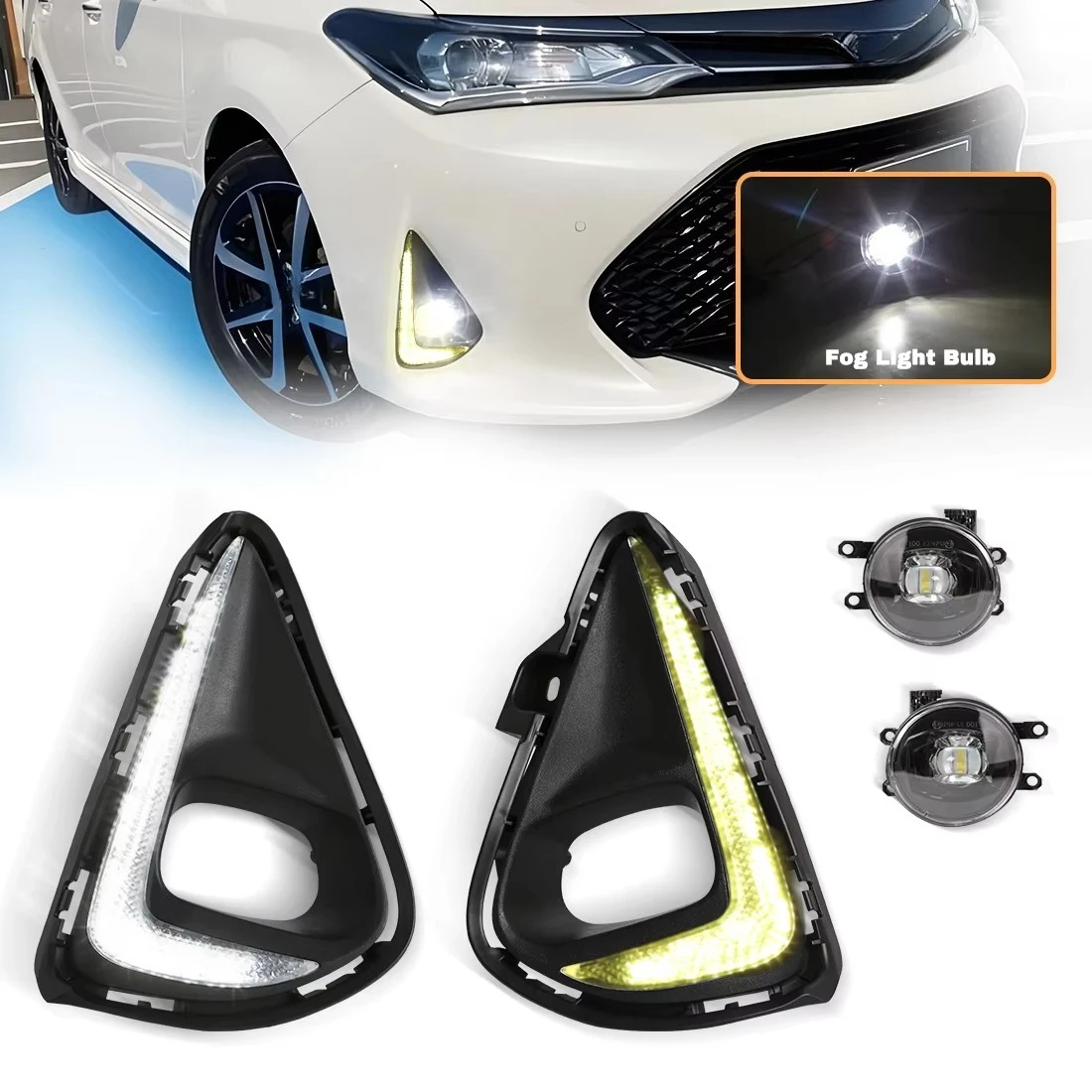 LED DRL Fog Light Kits With Halogen LED Bulbs For Toyota Corolla Axio Fielder 2018-2021 Daytime Running Light Turn Light