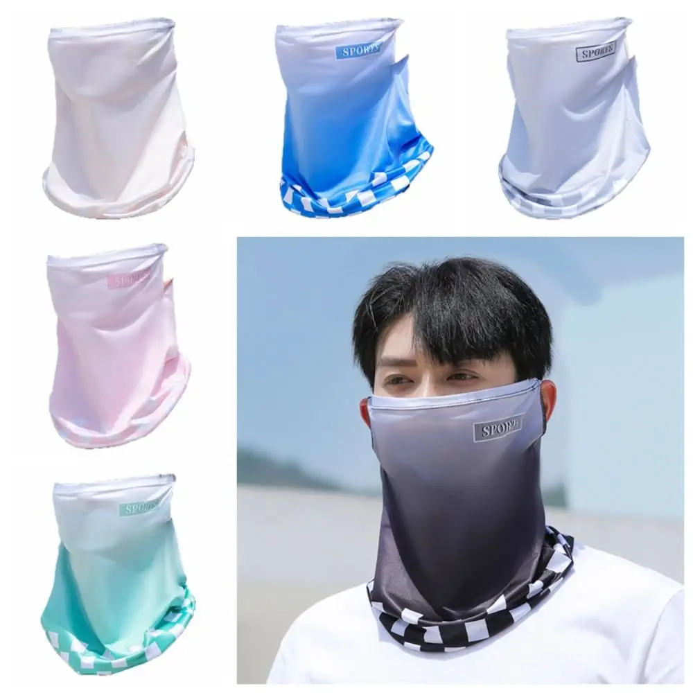 Letter Summer Sunscreen Face Veil Anti-UV Stripe Ice Silk Neckline Face Gini Mask Face Cover Gradient Fishing Face Shield Veil