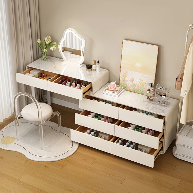 Aesthetic Modern Dresser Drawers Storage Luxury Light Mirror Dressing Table White Minimal Coiffeuse De Chambre Salon Furniture