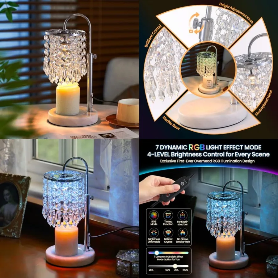 

Candle Warmer Lamp with Timer Dimmer and 3 Bulbs, Lamp Candle Warmer with Marble Base, Wax Melt Warmer for Jar Candles, Birthda