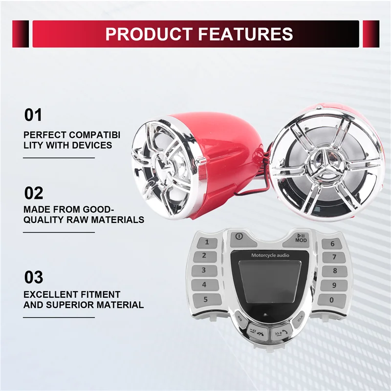 

Authentic Motorcycle Audio Stereo Speakers Wireless Bluetooth MP3 Player Waterproof FM Audio For Motor Scooter Bike ATV UTV