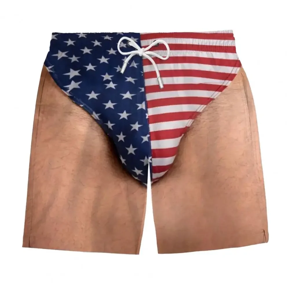 Herren Badeshorts mit 3D-Effekt und USA-Flaggen-Print, Schnelltrocknend, für Strand und Surfen – Detail 4