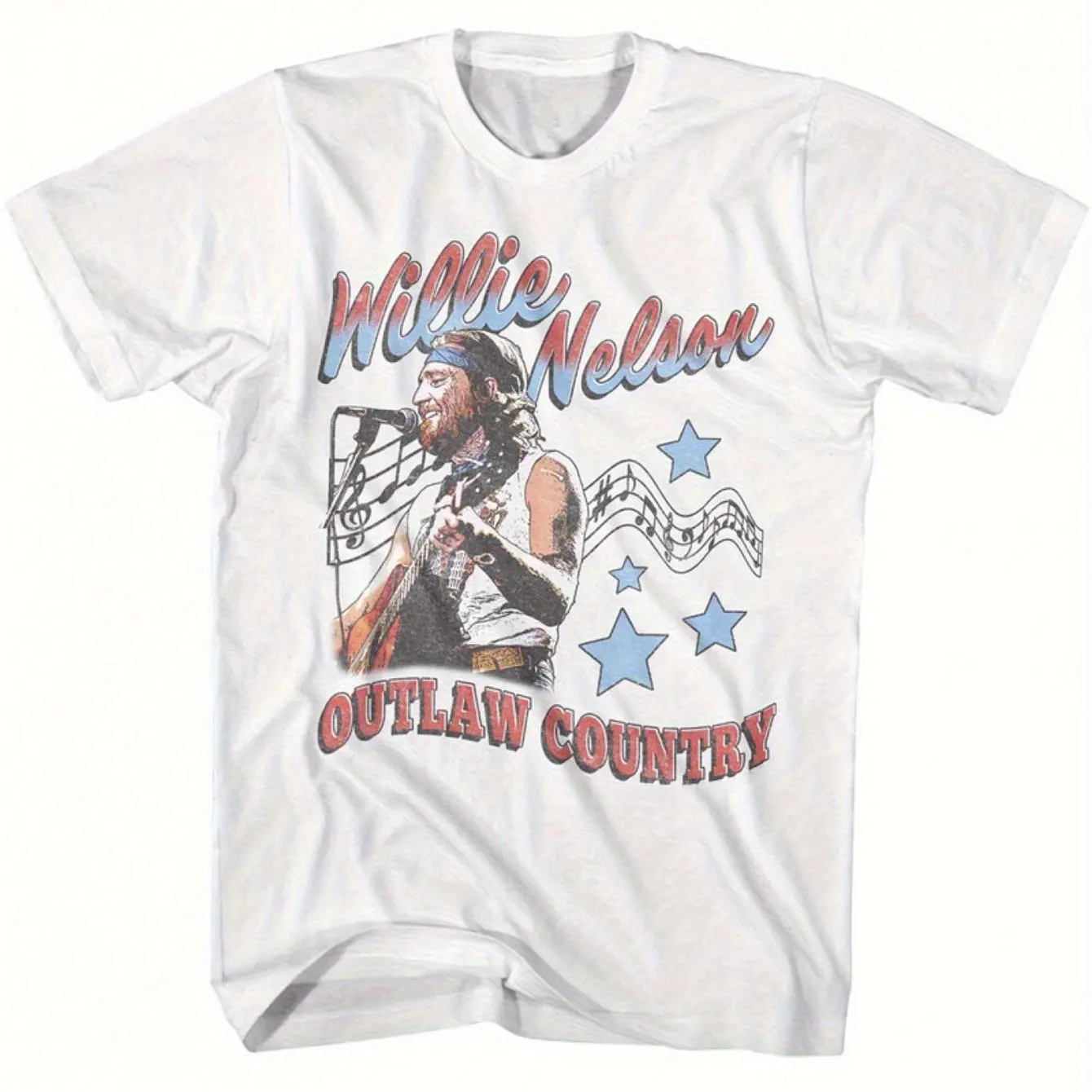 Willie Nelson Music Men's Graphic T-Shirt with Guitar and Star Design, Suitable for Any Season Couple Streetwear Shirt
