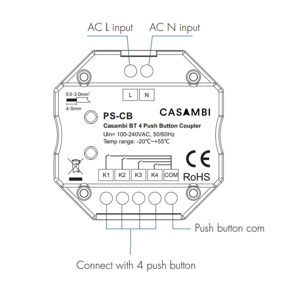 CENFAYA Casambi BT 4 Push Button Coupler Casambi APP Smart Control integrated into the Casambi system installed 86 junction box