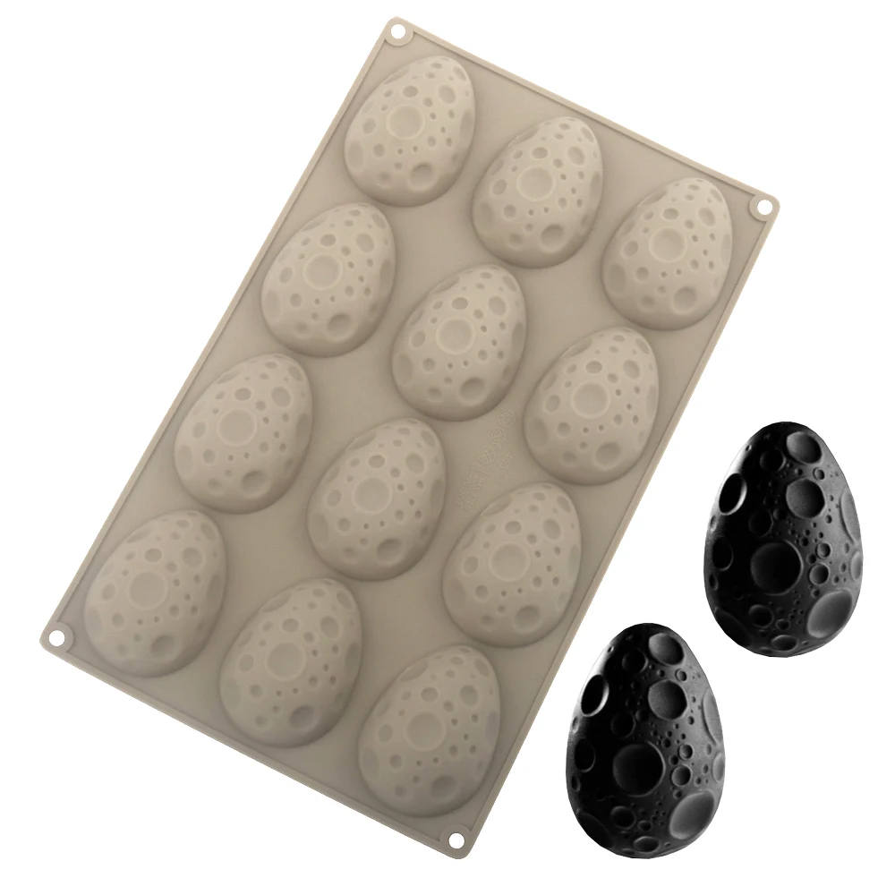 12-Cell Easter Egg Shaped Moon Texture Design Mousse Cake Moulds Food Grade Silicone Chocoalte Molds Kitchen Baking Tools