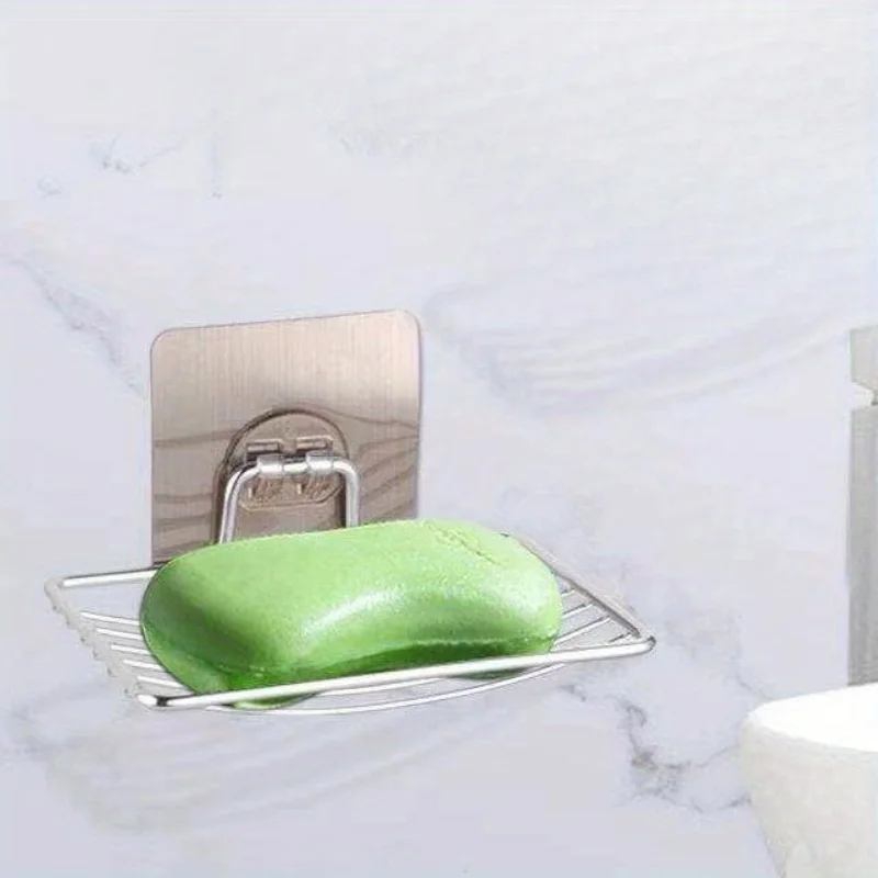 1pc 스테인레스 스틸 비누 랙 비누 상자 라이트 럭셔리 선반 펀치없는 네일 프리 욕실 단일 레이어 배수 벽 교수형