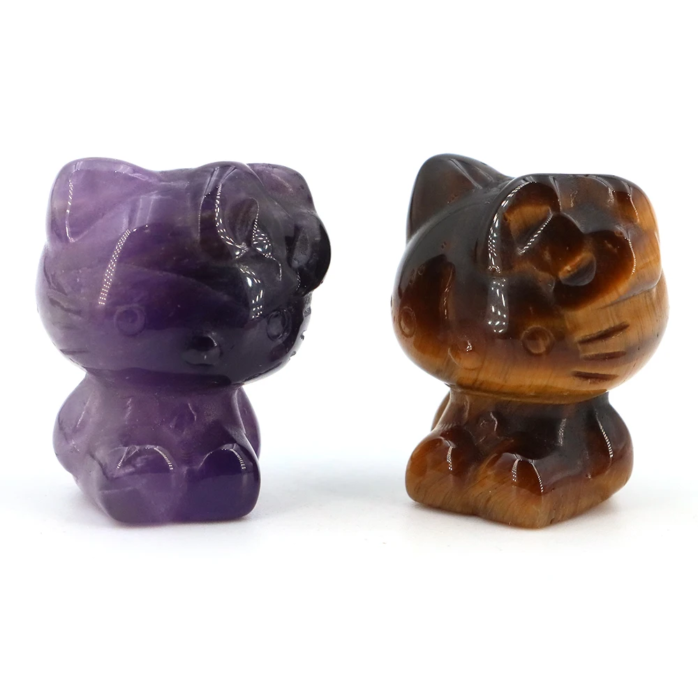 

Mini Cute Cartoon Cat Statue Natural Stones Crystal Carving Figurine Reiki Healing Gems Crafts Home Decor Children Holiday Gift