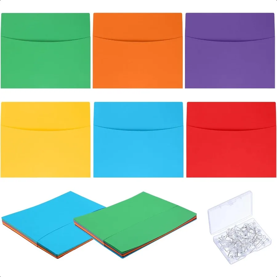 

24 Pcs Oversized Wall Pockets 10 x 12 Inches 6 Colors Assortment Hanging Wall File Folder Organizer for Classroom Bulletin Boar