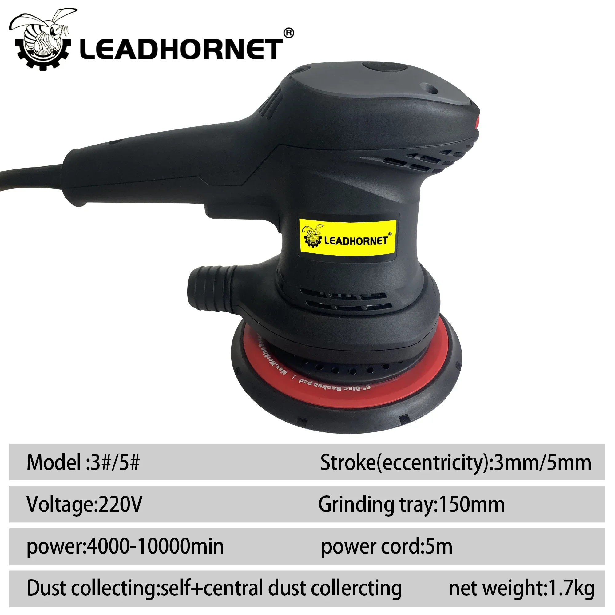 Lijadora orbital eléctrica aleatoria, lijadora rotativa sin escobillas, máquina lijadora sin polvo de 150mm para coche, metal y madera