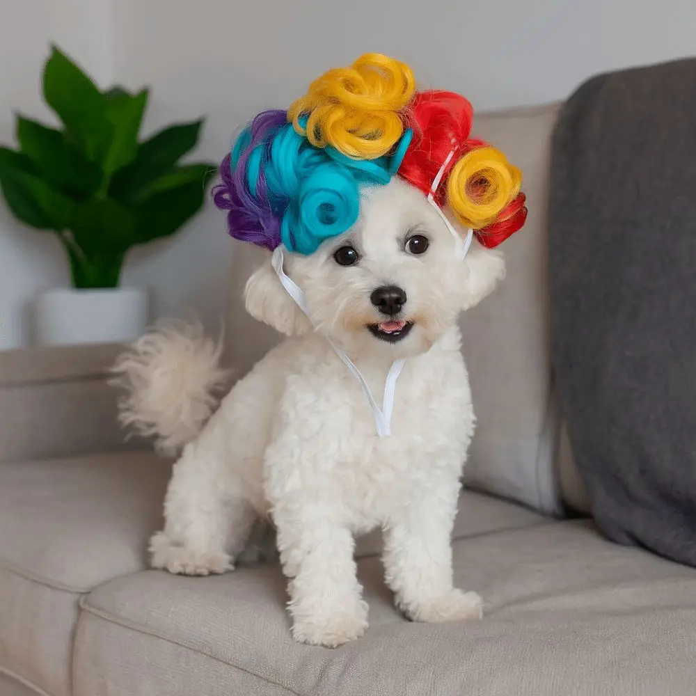 

Wig Accessories Colorful Pet Costume Wig Cute Adorable Pet Wavy Curly Wig Adjustable Decorative Dog Hairpiece for Party Dress Up