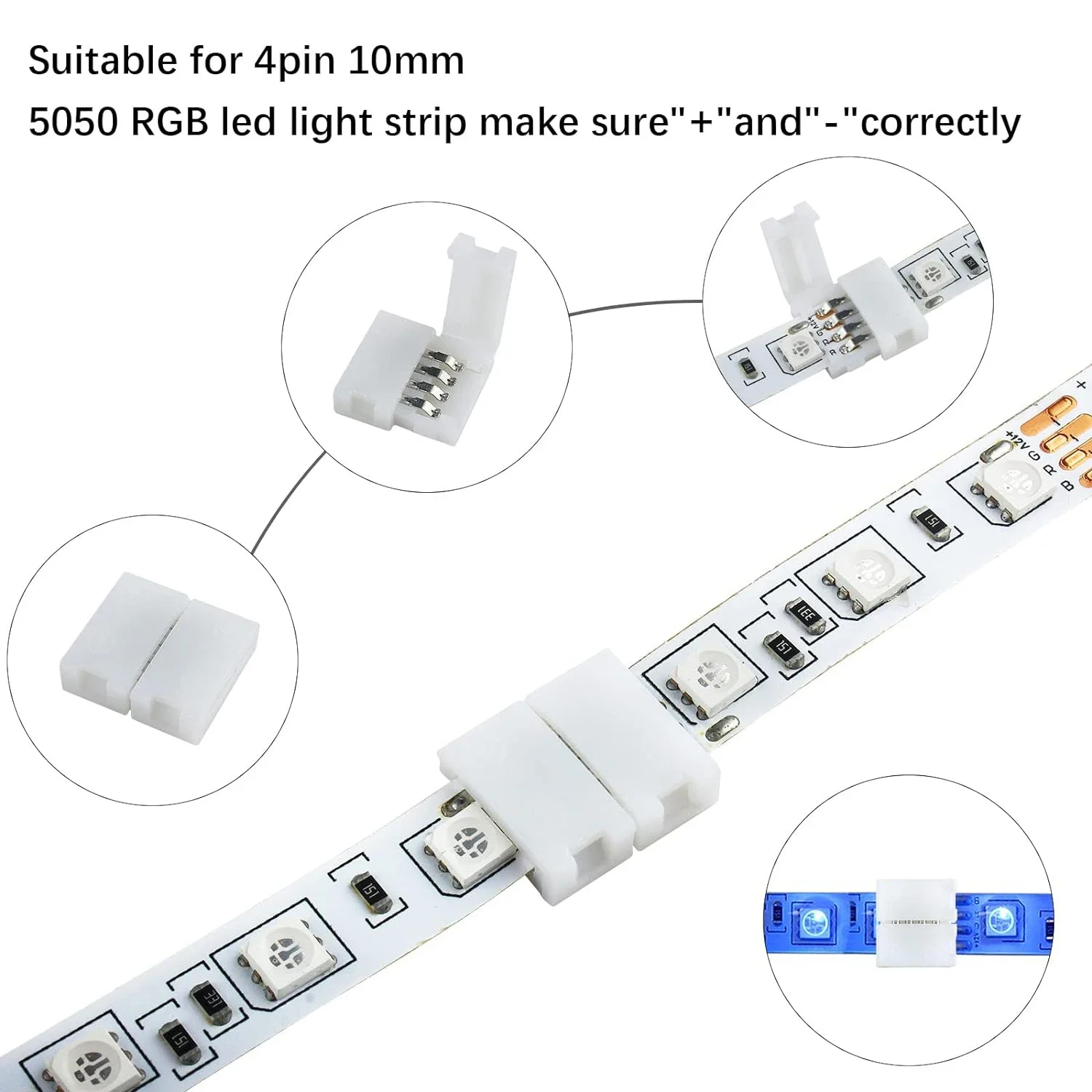 10pcs 4pin Connector I /L/T/Cross Shape Solderless Snap Down Conductor RGB LED Strip for Quick Splitter Connection of 10mm Wide