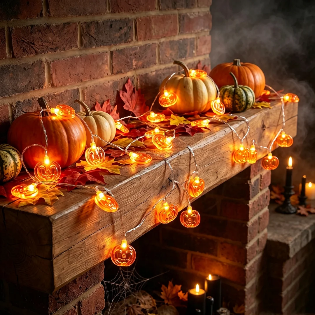 1pc Halloween Pumpkin 20 LED String Lights Warm White Jack O Lantern Fairy Lights Battery Powered For Indoor Table Mantel Decor
