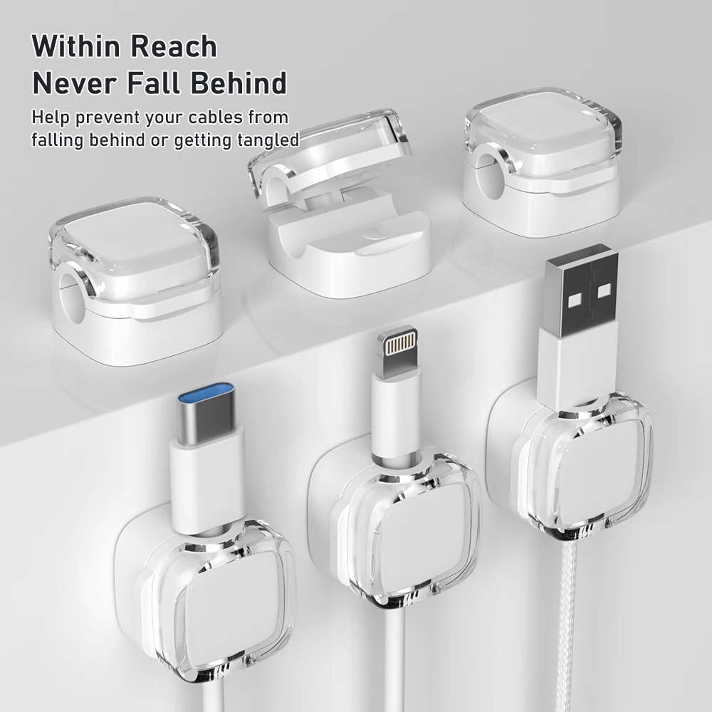 3pcs Transparent magnetic cable organizer, data cable holder, buckle, desktop phone charging cable, plug, hook, storage