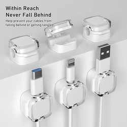 3pcs Transparent magnetic cable organizer, data cable holder, buckle, desktop phone charging cable, plug, hook, storage