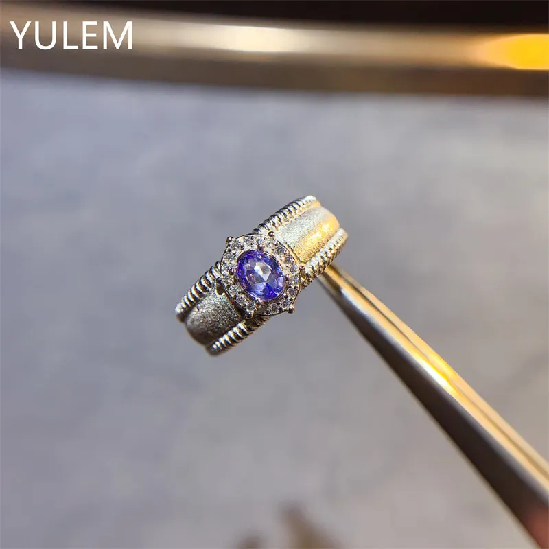 YULEM  Elegant Natural Tanzanite Rings Sterling 925 Silver for Women Party Birthday Gift
