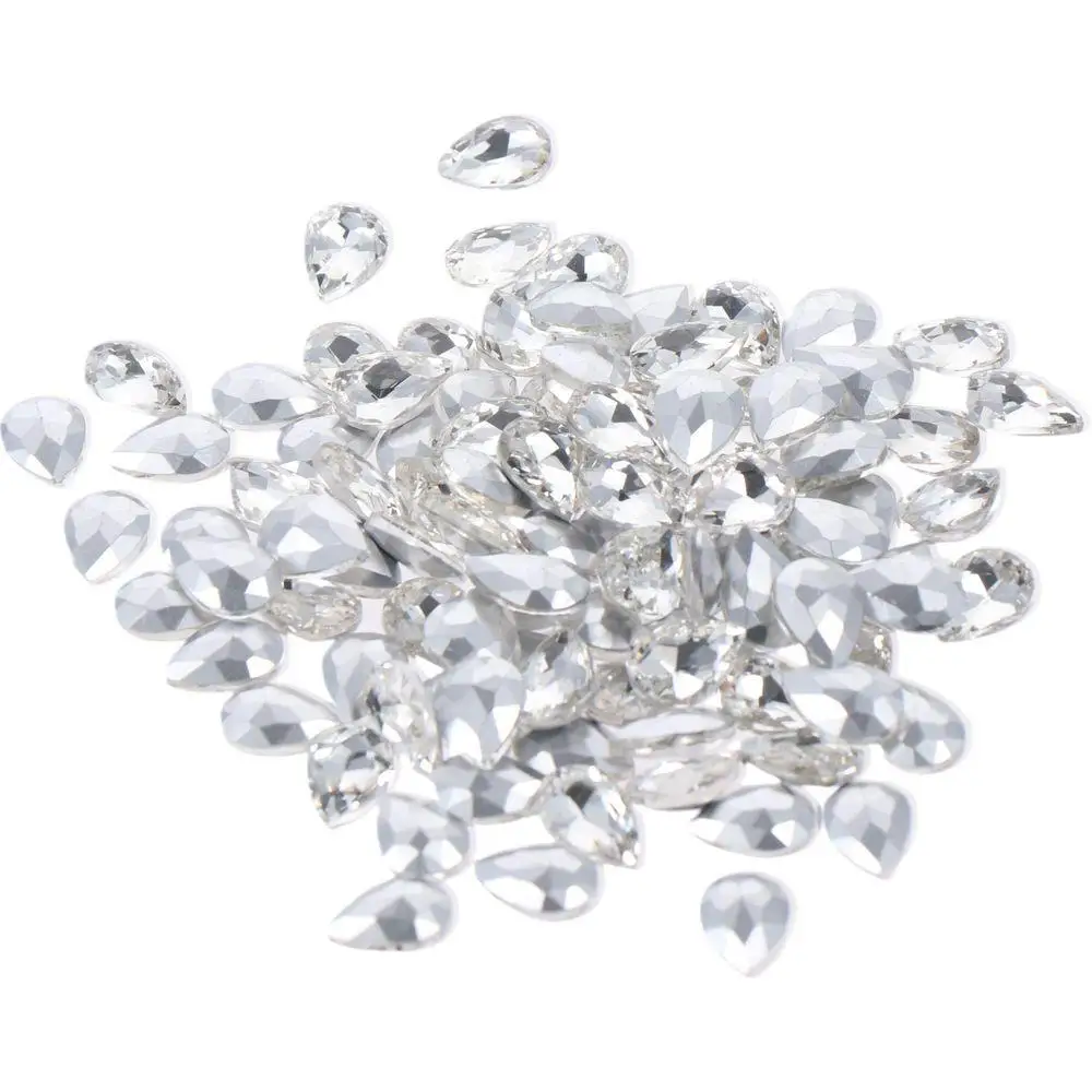 100 PCS Glass Teardrop Rhinestones Faceted 10*14mm Crystal Teardrop White Teardrop Crystal Rhinestones Beads Earrings