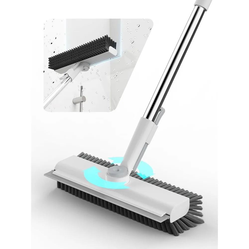

3-in-1 Floor Scrub Brush Long Handle Stiff Bristles with Squeegee Scraper for Tile Deck Bathroom Garage Kitchen