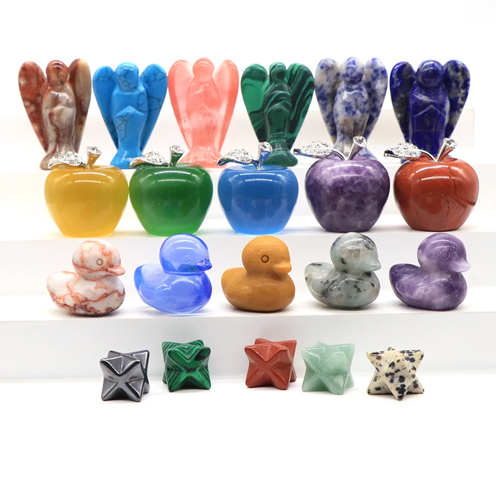 

Mix Natural Animal Statue Healing Crystal Apple Plant Figurine Gem Carved Angel Wicca Craft Decor Wholesale Lot 10Pcs per Set