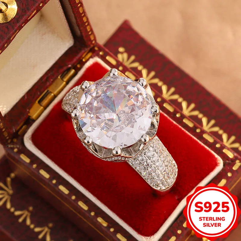 

Elegant and Luxurious Genuine S925 Silver Large Crown Round Dove Egg Women's Wedding Ring