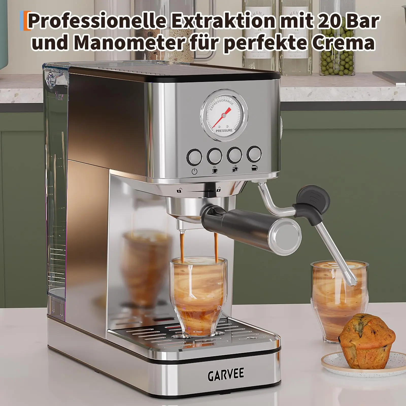 Macchina da caffè espresso semiautomatica a 20 bar – macchina da caffè professionale per uso domestico, dotata di montalatte, manometro, serbatoio del