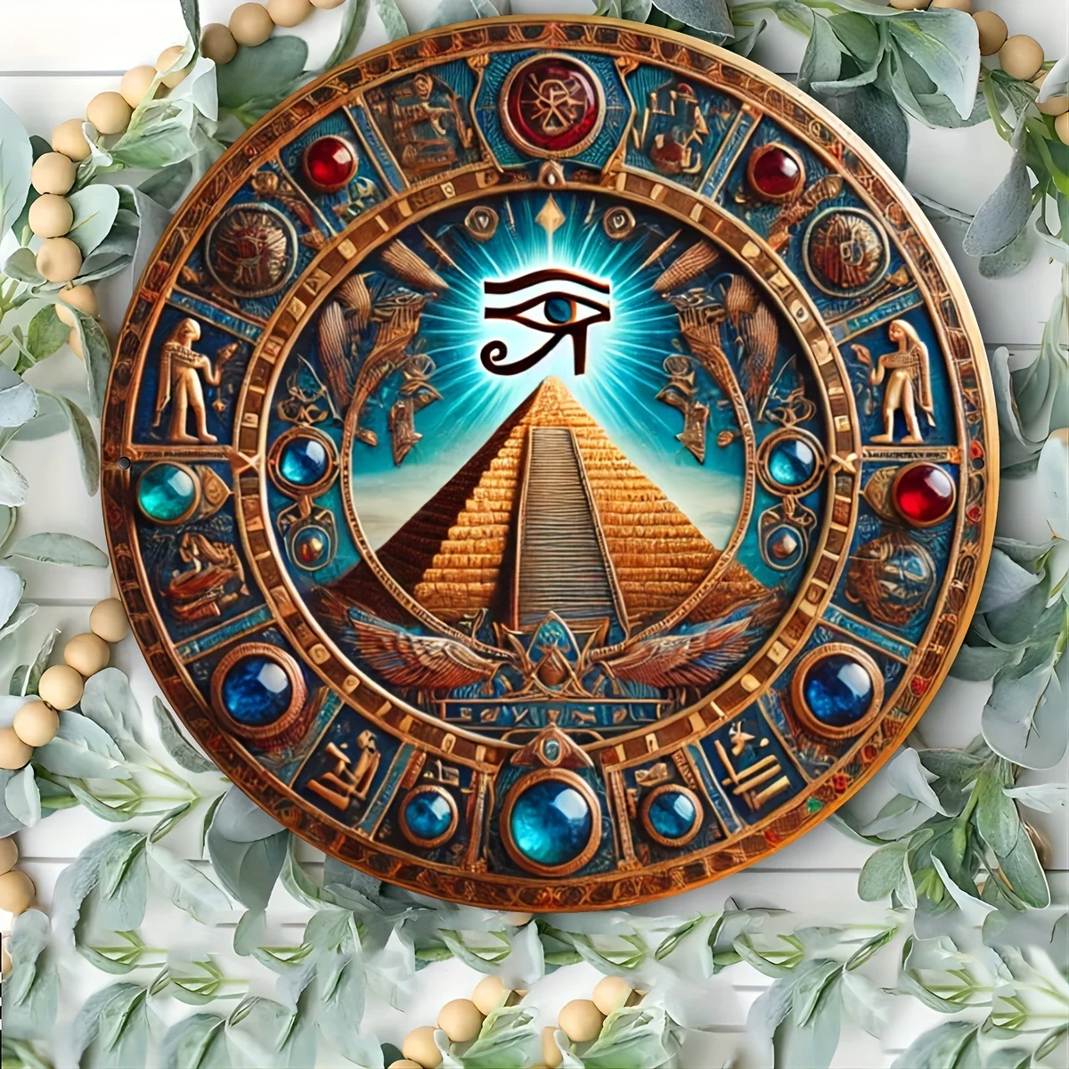 1 unidad, letrero redondo de aluminio Vintage, decoración artística de pared de pirámide egipcia, pintura de hierro, placa Retro para el hogar, cocina, garaje, cafetería,