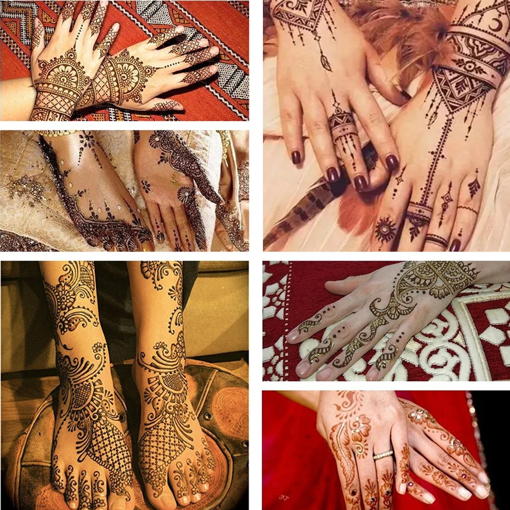 1 Pair Professional Henna Stencil Temporary Hand Tattoo Body Art Sticker Indian Glitter Airbrush Tattoo Templates for Wedding