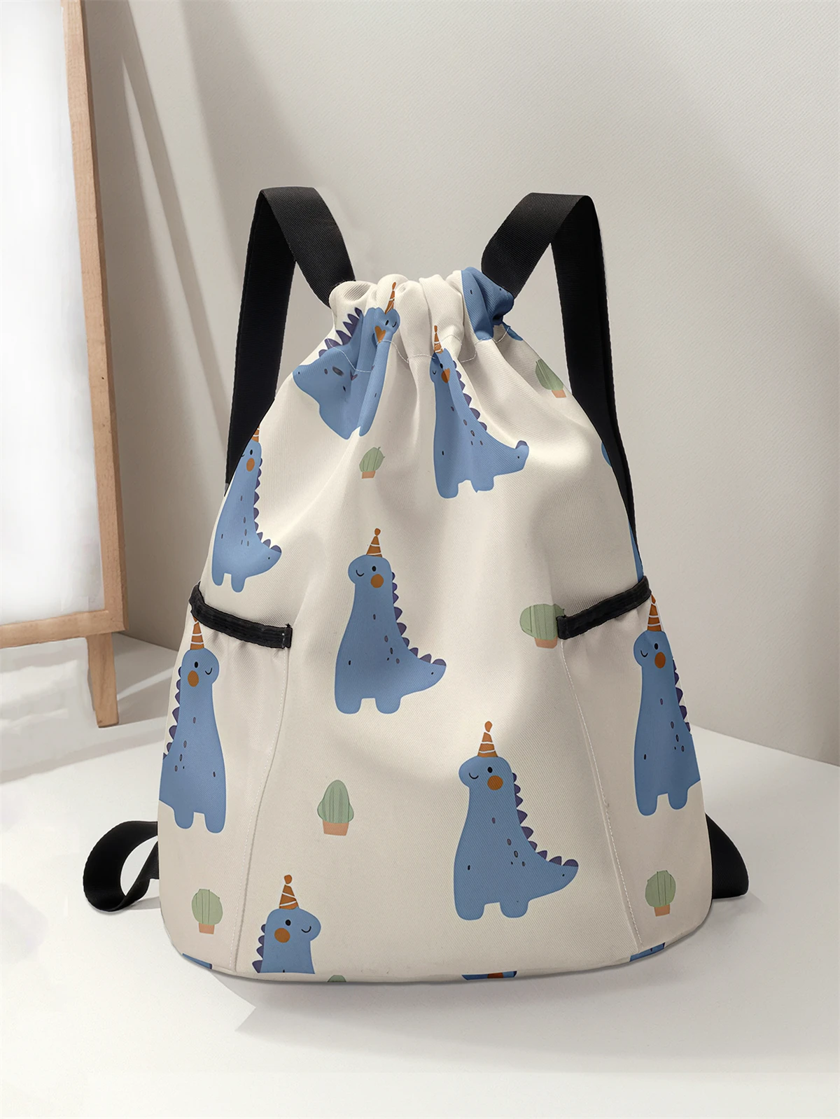 

Dinosaur Pattern Drawstring Backpack - Large Capacity Durable Fitness Bag, Adjustable Shoulder Straps, Sports Beach Backpack